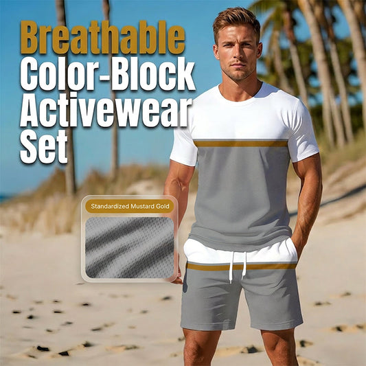 Men's Summer Color-Block Sportswear Set