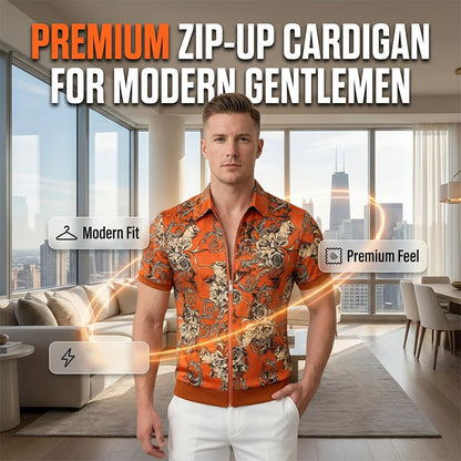 📢📢50% OFF !!⏰Men's Vintage Floral Print Zip-Up Top