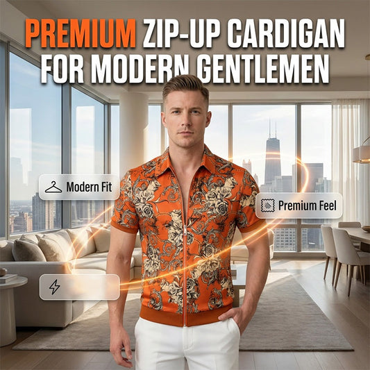 📢📢50% OFF !!⏰Men's Vintage Floral Print Zip-Up Top