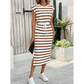 📢📢40% OFF !! ⏰Women's Striped Drawstring Waist Split Midi Dress