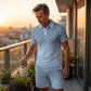📢📢40% OFF !! ⏰Men's Geometric Print Collared Top & Shorts Set