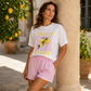 📢📢40% OFF !! ⏰Women Summer Lemon Graphic T-Shirt and Striped Shorts Set