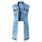🎉 LIMITED TIME 50% OFF! 🧥 Women Sleeveless High Slit Denim Vest Dress – Patchwork Longline Jean Waistcoat ✨