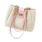 👜🌾Women’s Woven Straw Shoulder Bag with Faux Leather Trim