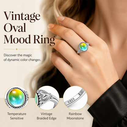 📢50% OFF !!⏰Vintage Oval Temperature Color Changing Mood Ring with Heart Accents