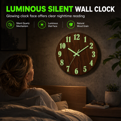 ⏳Time-Limited Special⏰12 Inch Silent Wooden Wall Clock Luminous Glow in the Dark MDF Wood Grain Clock