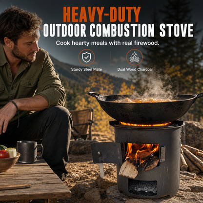 📢📢40% OFF !! ⏰Heavy-Duty Portable Wood & Charcoal Camping Stove – High-Efficiency Bottom Draft Airflow for Smoke-Reduced Combustion, Thickened Anti-Warp Carbon Steel & Versatile 3-in-1 Boil Grill Simmer – Dual-Fuel Outdoor BBQ & Heating Burner 🪵
