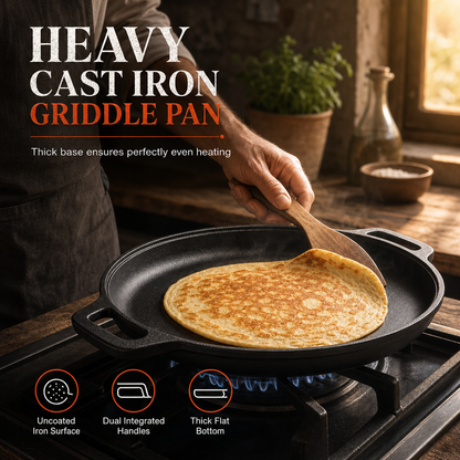 🥞Thickened Cast Iron Flat Griddle – Warp-Free, Even Heat & Built for Life
