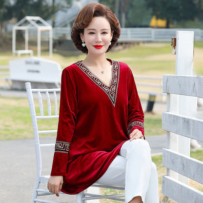 【The Best Gift for Mom】V-neck Long Sleeve Velvet T-shirt